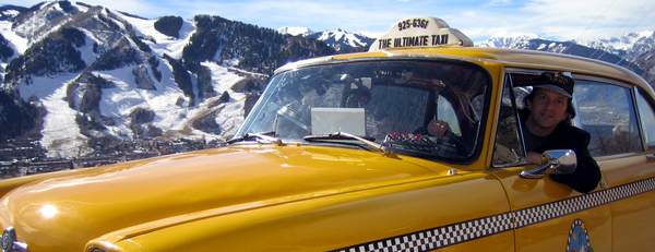 Aspen Mountain in the background. Jon Barnes In The Ultimate Taxi November 2005