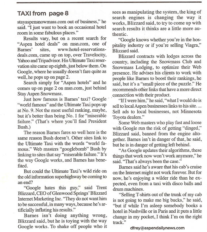 Taxi Featured In Aspen Daily News 2006