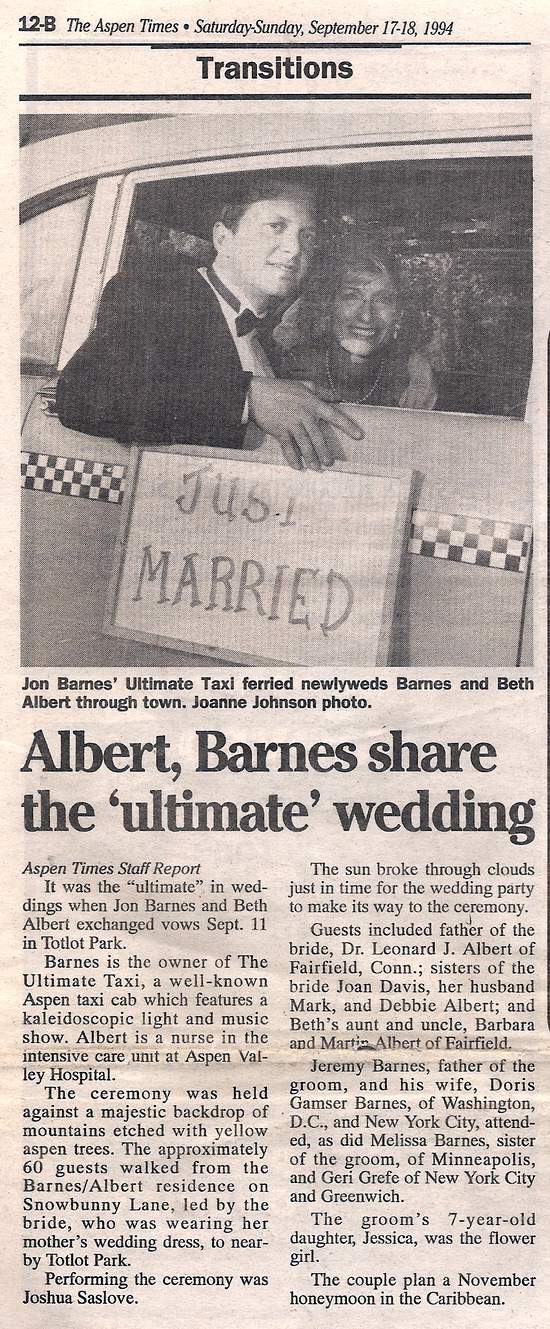The Aspen Times September 1994 | Albert, Barnes share the 'ultimate' wedding