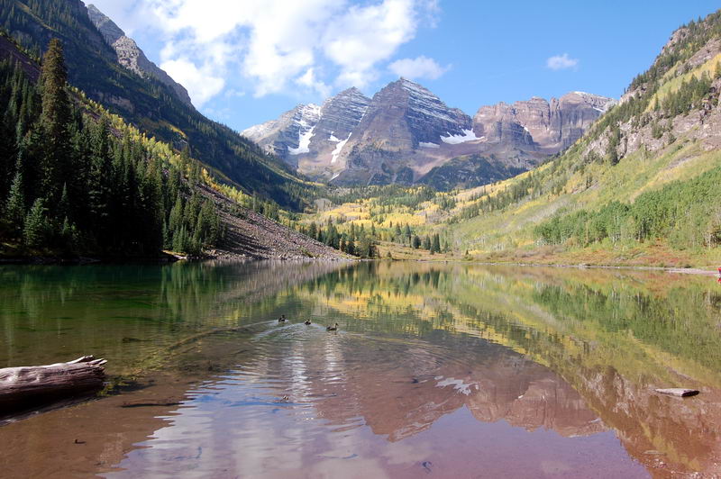 Photo Of The Maroon Bells Near Aspen With Ducks In Maroon Lake - September 16th 2009