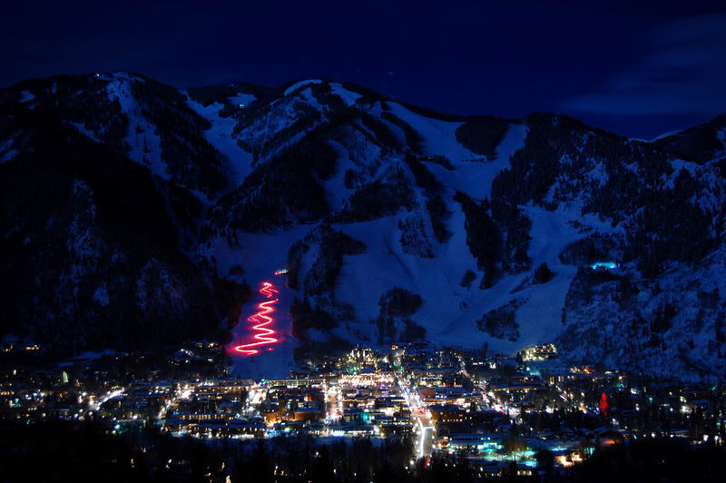 Torchlight Descent On Skis Down Aspen Mountain